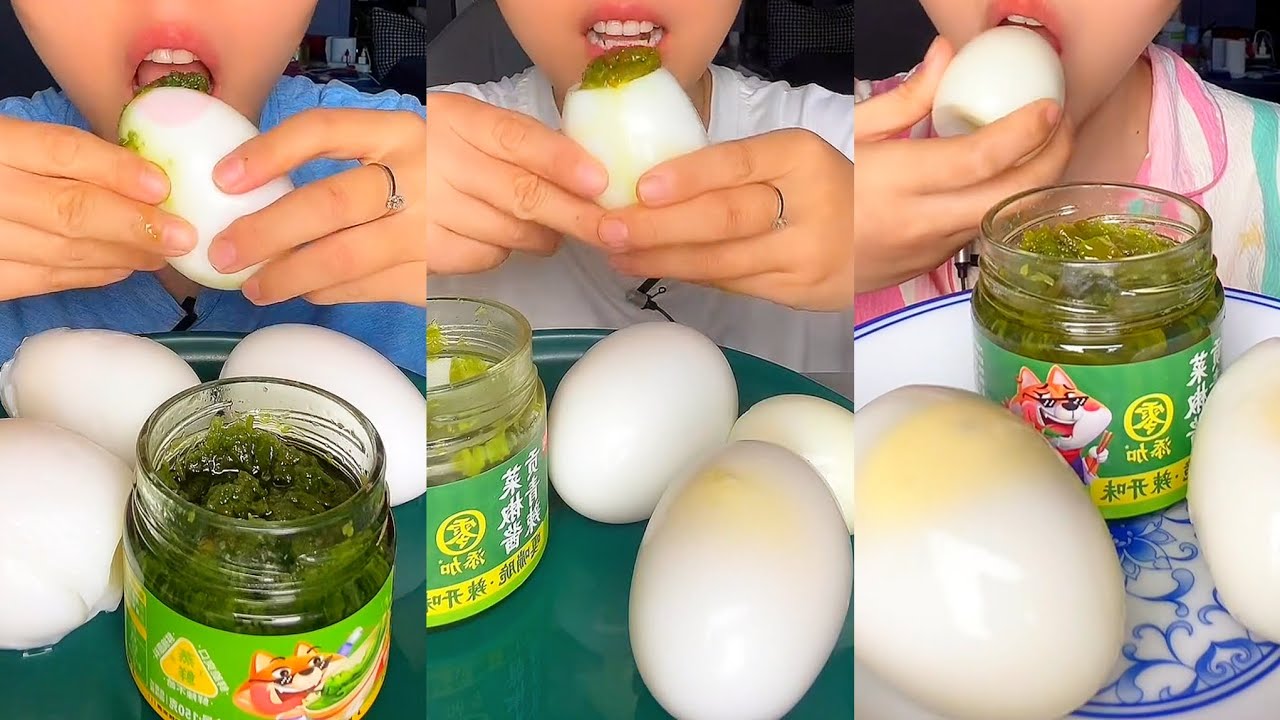 Chinese Mukbang Eating Big Goose Eggs Challenge 🥚 Chewy Sounds ASMR