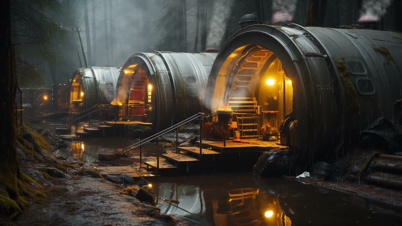 Resistance Outpost from Rainy Jungle. Sci-Fi Ambiance for Sleep, Study, Relaxation