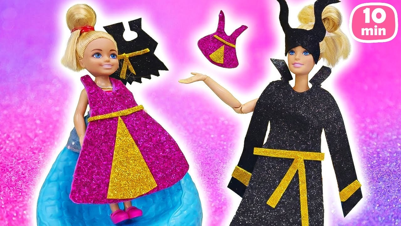 Barbie ve Chelsea tırnak kesmeyi oyunla öğreniyor ve elbise tasarlıyor! Barbie kuklası ile video.