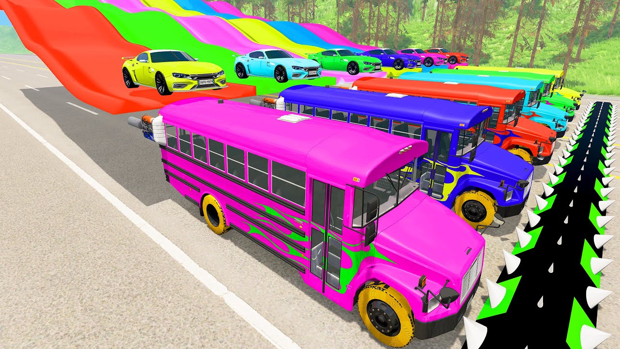 Monster Truck vs Trap Colors High Speed Ramps With Cars vs Deep Water Giant Pit | HT Gameplay Crash