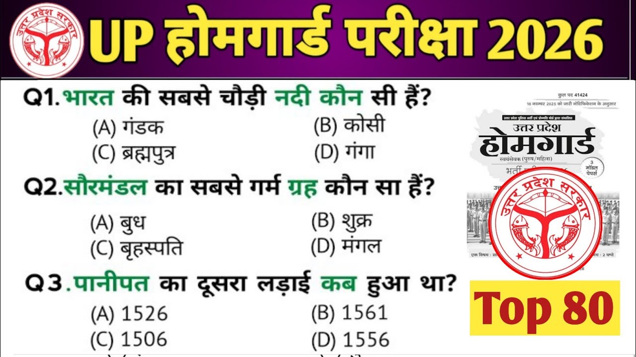 UP Home Guard भर्ती 2025 | UP GK Top 100 Questions | UP Gk Previous Year Questions Paper | Part 8