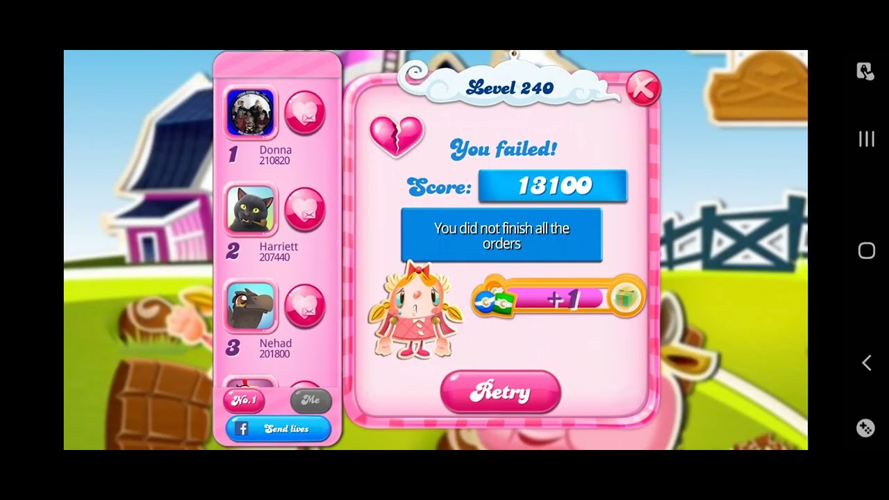 Candy Crush Saga - Bomb explode then No more lives Game Over