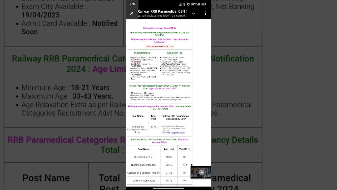 RRB Paramedical Recruitment 2024 | CEN 04/2024 Notification | Railway Vacancy 2024 | Apply Now