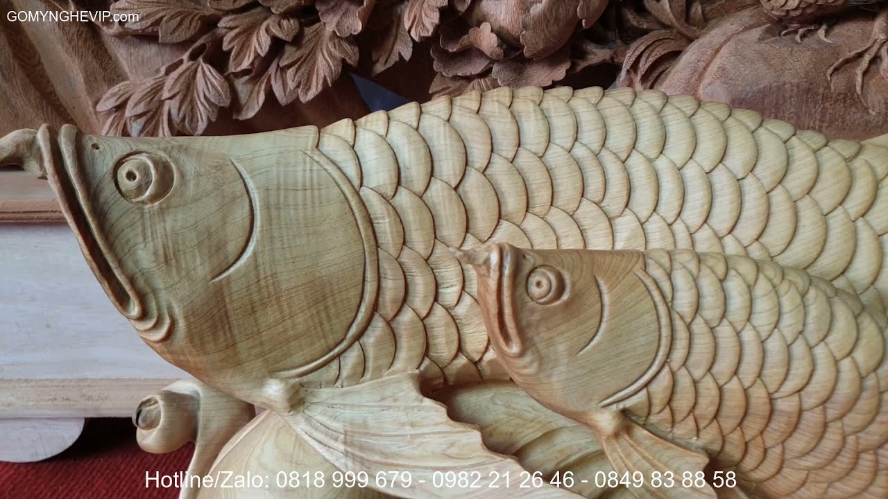 Tượng C&aacute; Kim Long Bằng Gỗ Pơmu Chế T&aacute;c Theo Đơn Đặt H&agrave;ng