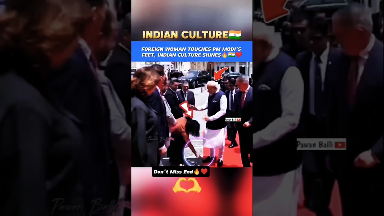Foreign WOMAN touches PM MODI'S feet, INDIAN Culture SHINES🔥🇮🇳❤️ #shorts