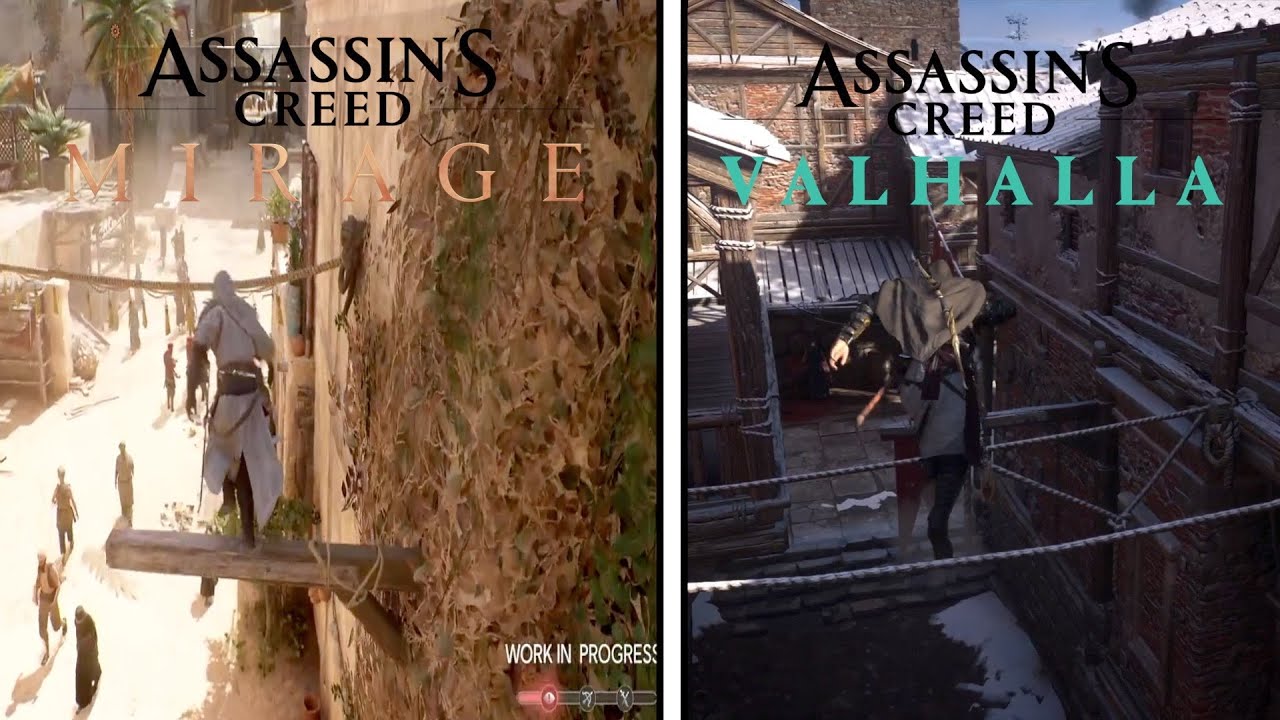 Assassin's Creed Mirage vs Valhalla - Side by Side Parkour Gameplay Comparison