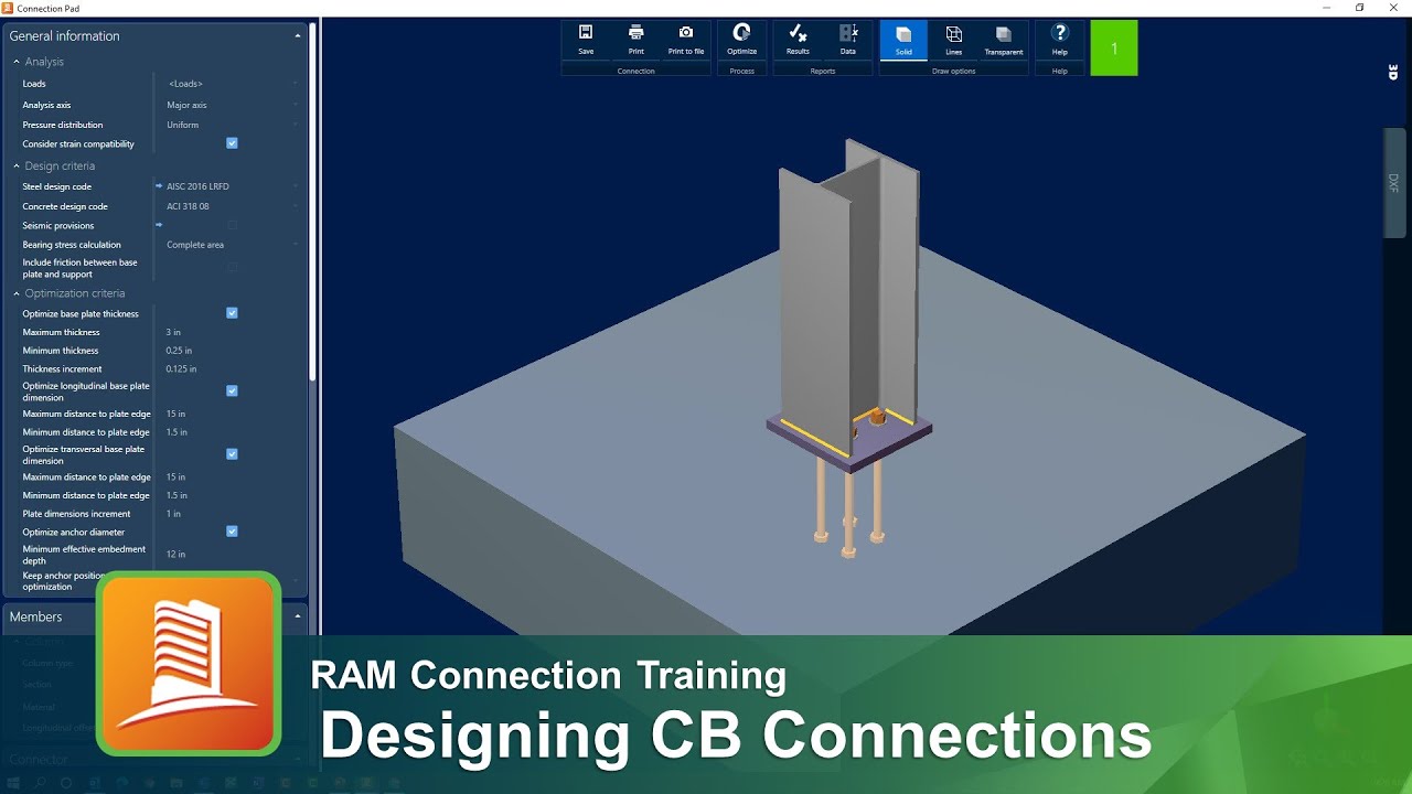 Designing Column Base Plate (CB) Connections in RAM Connection