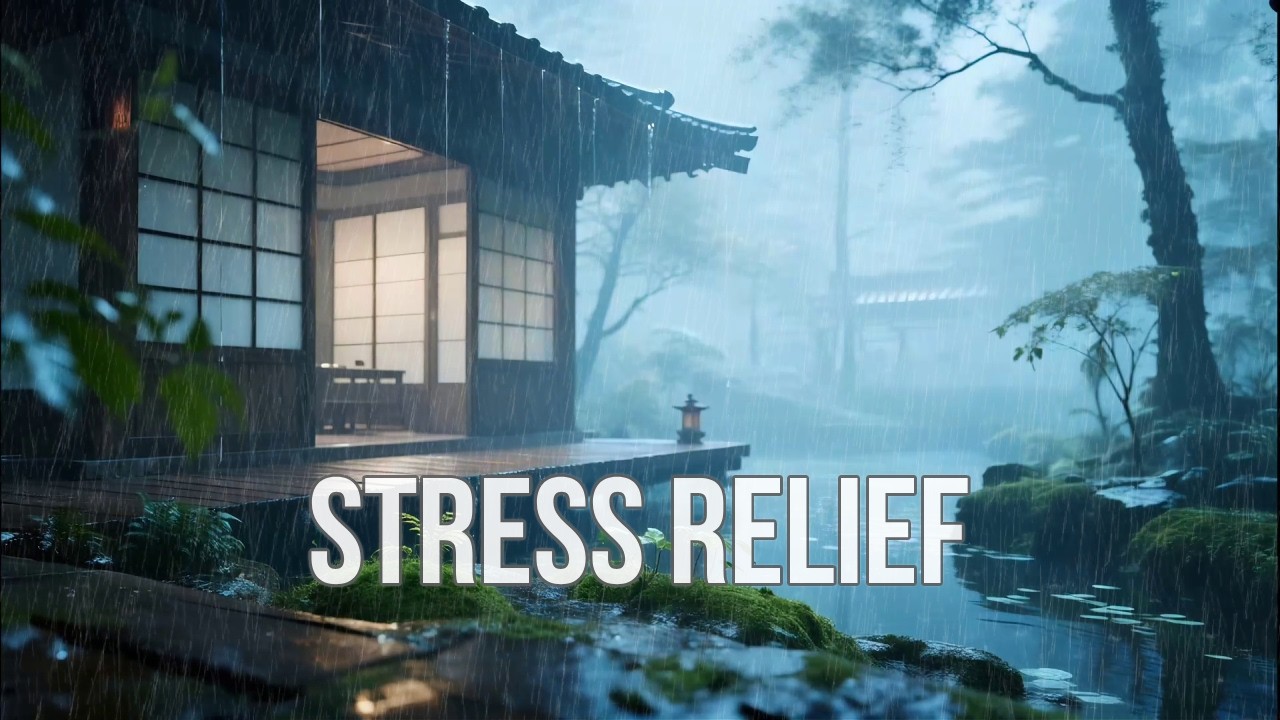 12 Hours Soul-Healing Misty Rain Sounds at Zen Riverside Hut to Release Stress and Stop Thinking 🌿