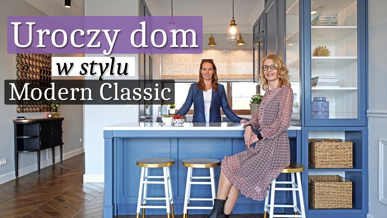 Uroczy DOM w stylu Modern Classic! Niebieska kuchnia 💙 Kominek 💙 Klasyczne Wnętrza i TARAS