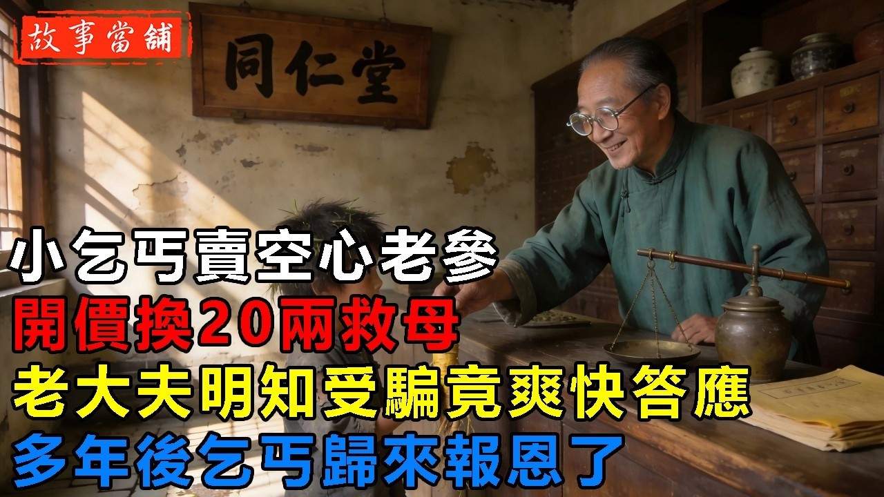小乞丐賣空心老參，開價換20兩救母，老大夫明知受騙竟爽快答應，多年後乞丐歸來報恩了| 民間故事 | 故事當舖