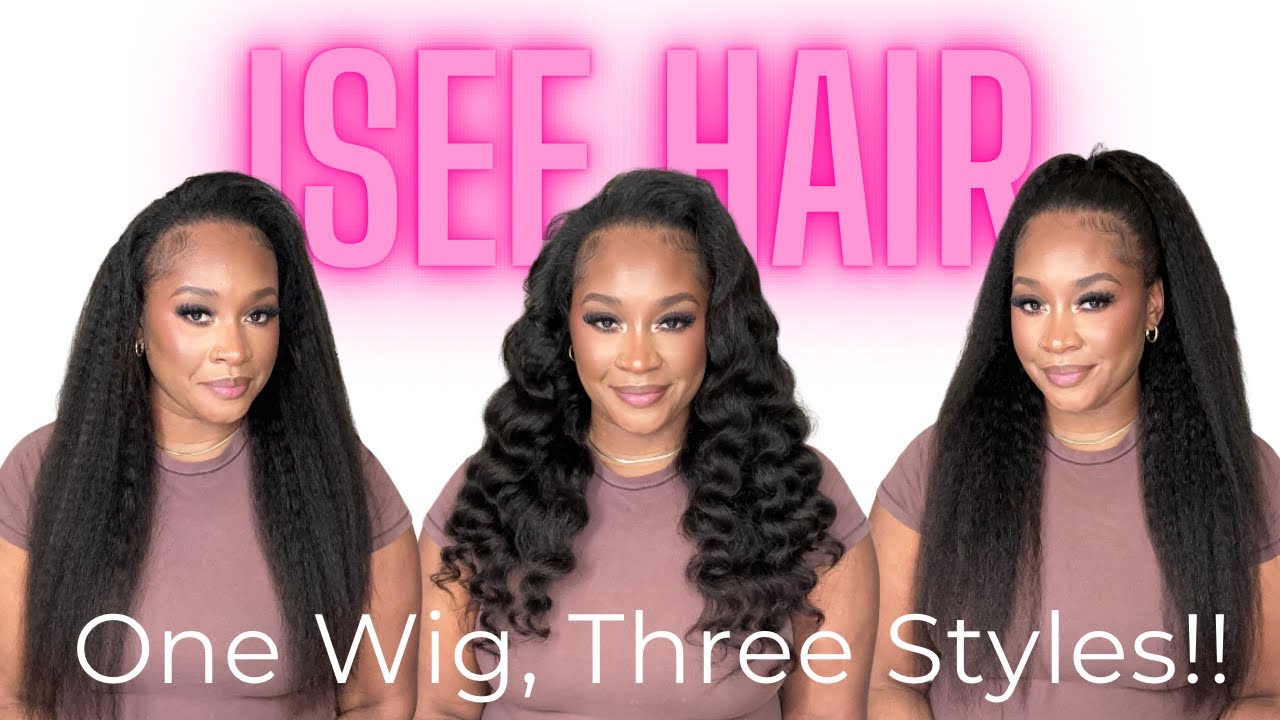 ONE Kinky Straight Half Wig 😍 | 3 Hairstyles in 10 Mins ft. ISEEHAIR (No Glue Needed!)