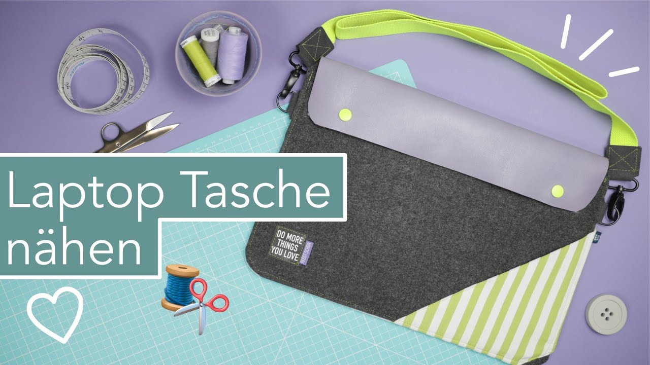 Laptop Tasche aus Filz & Leder zum Umhängen nähen