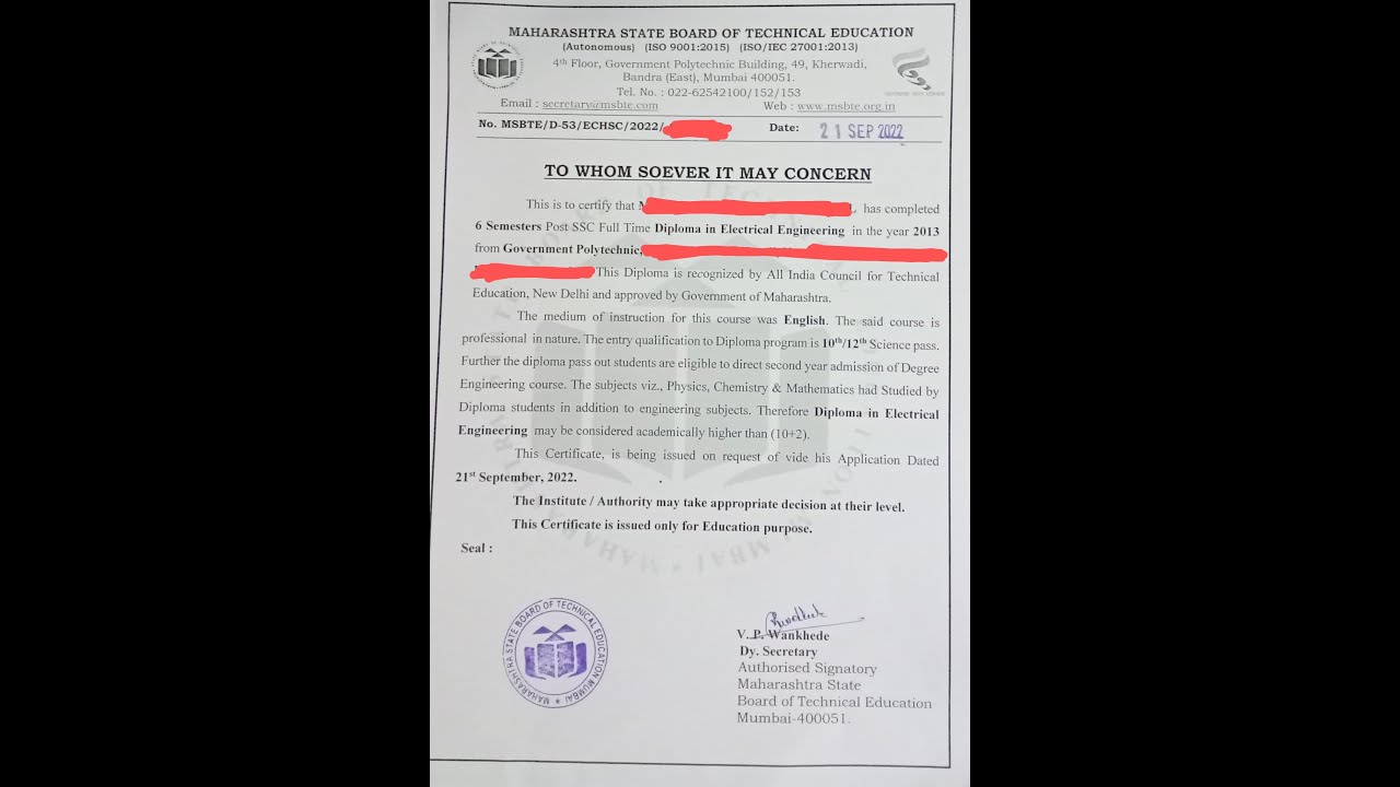 Diploma 12th Equivalence certificate! MSBTE after 10th You will get....
