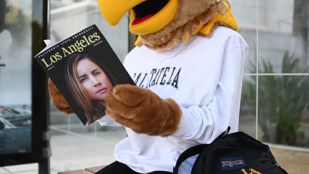 Eddie the Golden Eagle rides the bus to Cal State LA