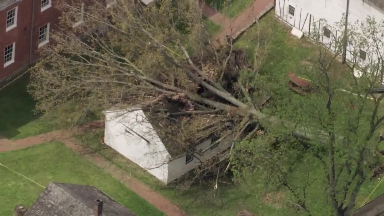 Tree falls on building at historic Old Economy Village in Pennsylvania