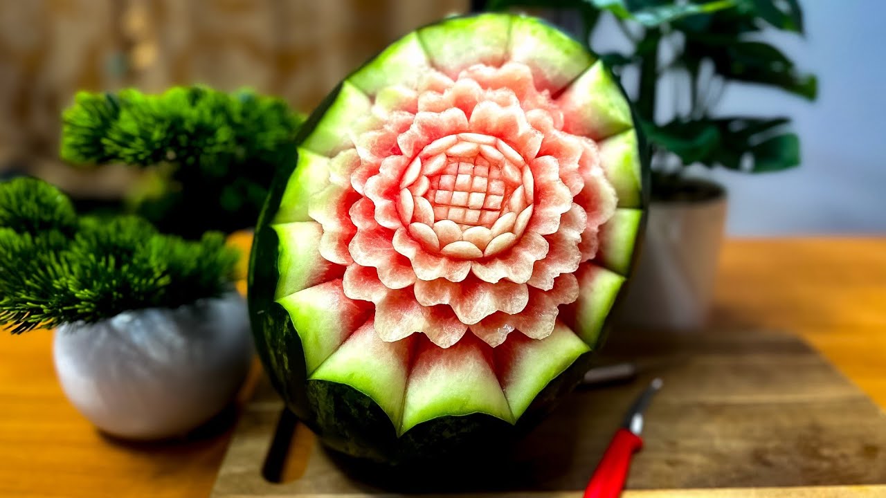 Watermelon flower carving : Easy melon carving | Simple fruit carving #watermelon