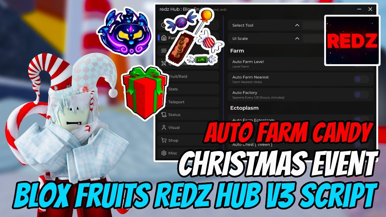 Рождественское обновление Blox Fruits Script &ndash; Автоматическая ферма, ферма конфет, бесплатный под...