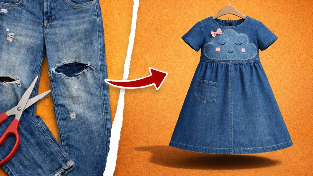 ⭐ 😱 I Didn’t Expect This From Old Jeans! ✂️➡️👗 (Kids’ Dress DIY)
