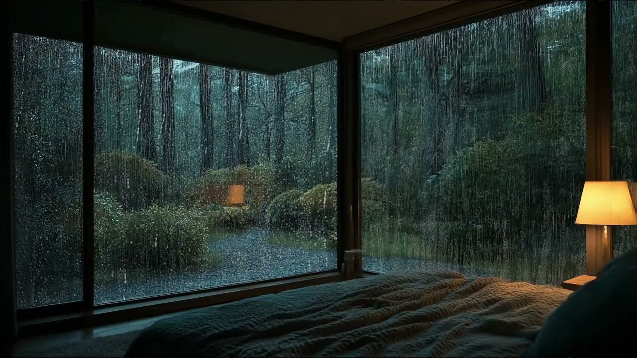 Cozy Forest Bedroom Rain at Night 🌧️ | 4 Hours Rain Sounds for Deep Sleep, Relax, Stress Relief