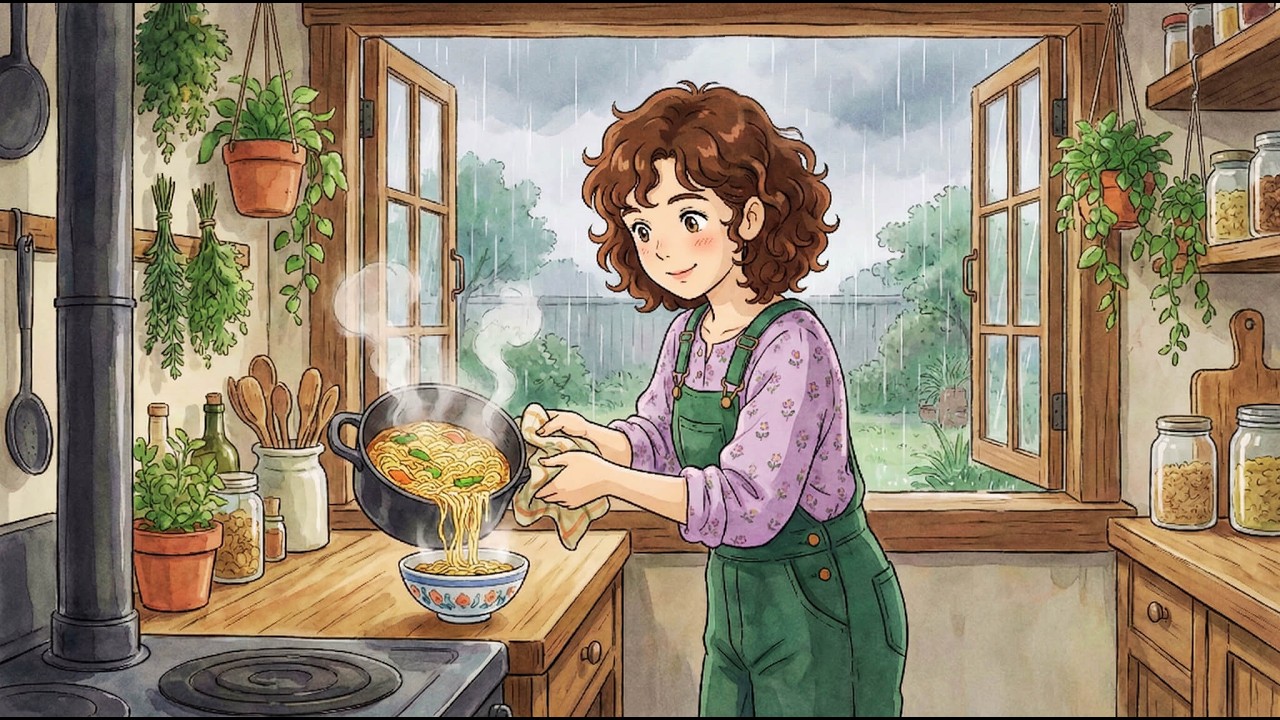 Country Life: Harvesting Vegetables in the Rain & Cooking Ramen at Home | Ghibli Style ASMR