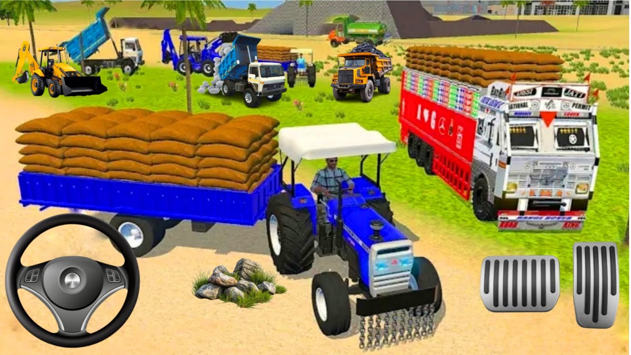 🛑 Drive JCB and mahindra tractor 😱🔥 Bori loading on track dumpher 🚒 off-road game #tractorvideo #jcb
