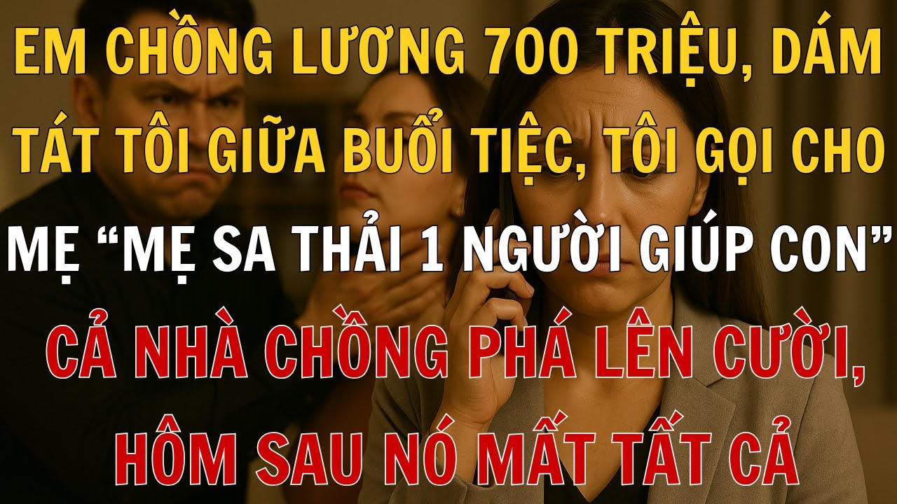 Em Chồng Lương 700 Triệu Dám Tát Tôi Giữa Buổi Tiệc, Tôi Gọi Cho Mẹ
