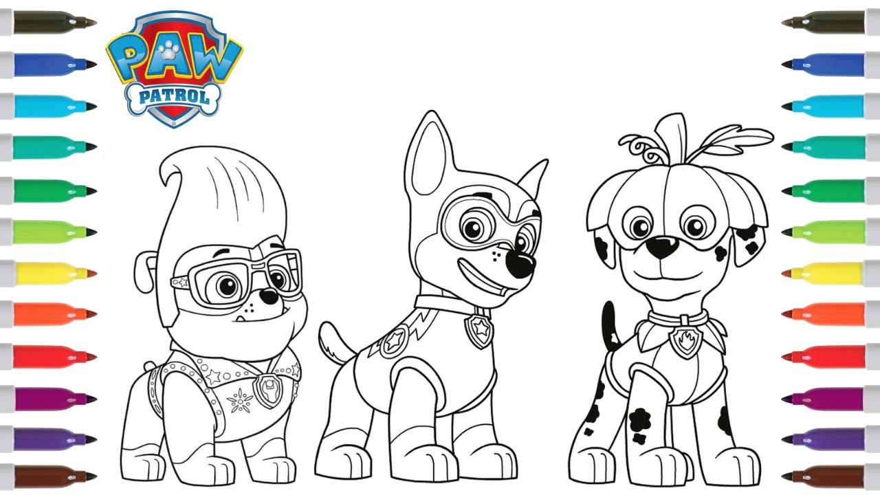 Paw Patrol Halloween Coloring Book Pages | Marshall, Rubble, & Chase Coloring Pages