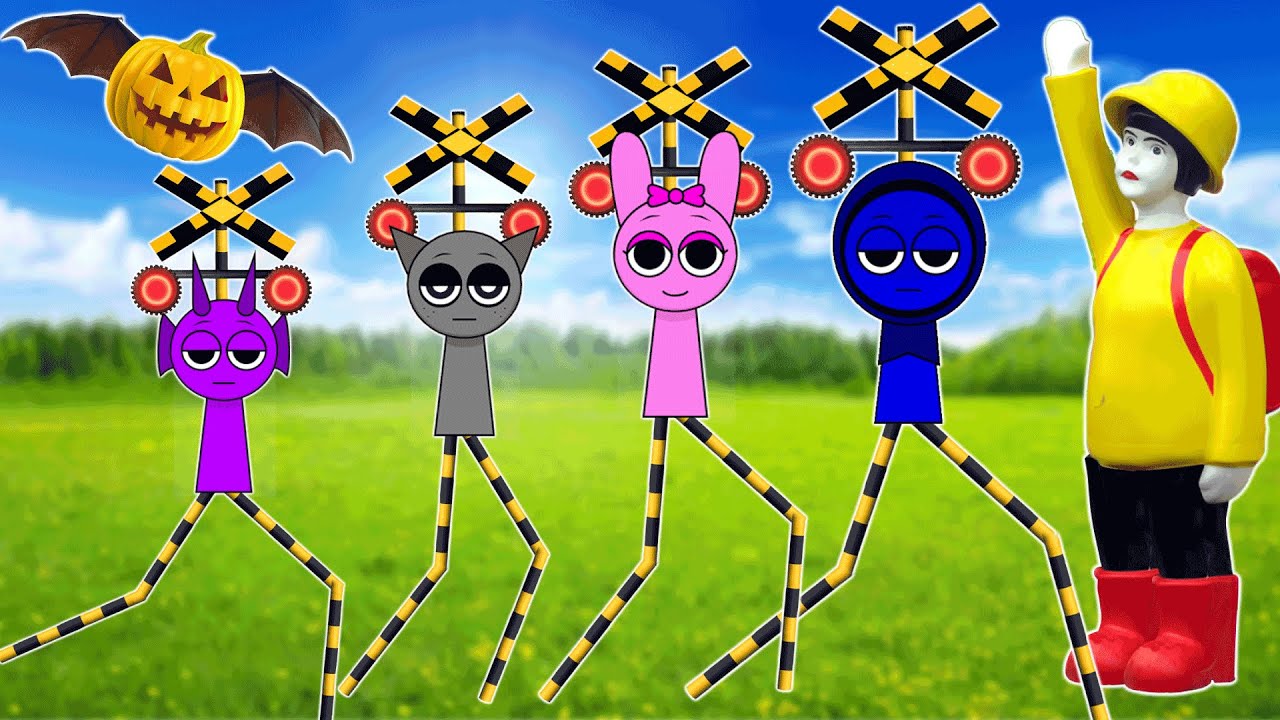 【線路アニメ】ケンケンで高速移動する踏切🐧 🐸 🐙Sprunki Incredibox as Fumikiri Railroad Crossings Meme