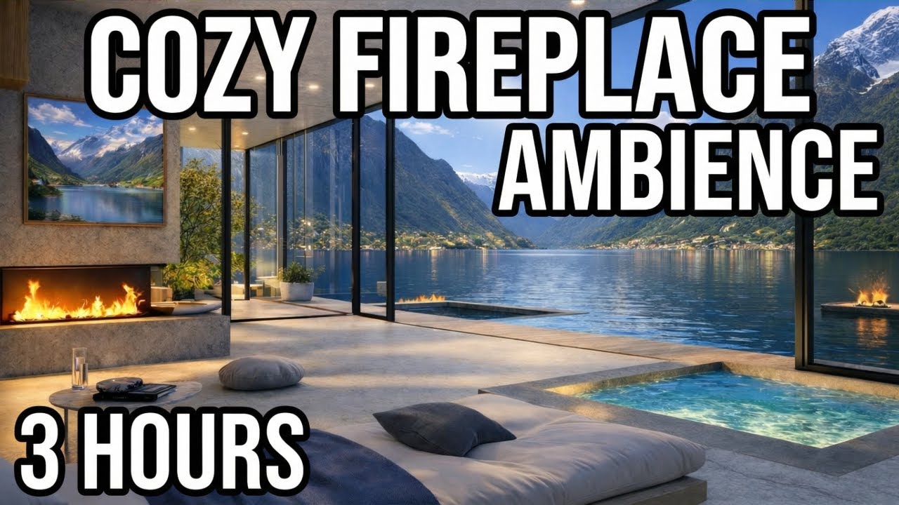 Cozy Fireplace Ambience - Norwegian Fjord | Study Music For Concentration | 3 Hours ☀️