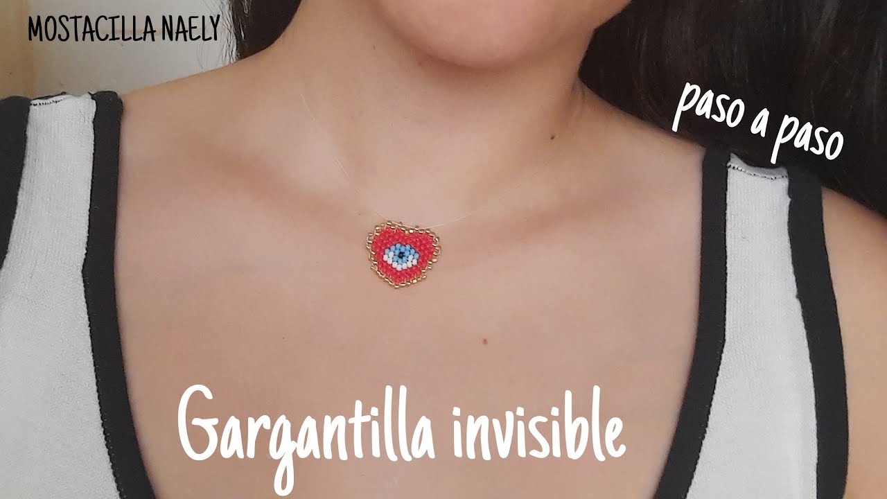 GARGANTILLA INVISIBLE CON CORAZÓN TEJIDA EN MOSTACILLA ❤