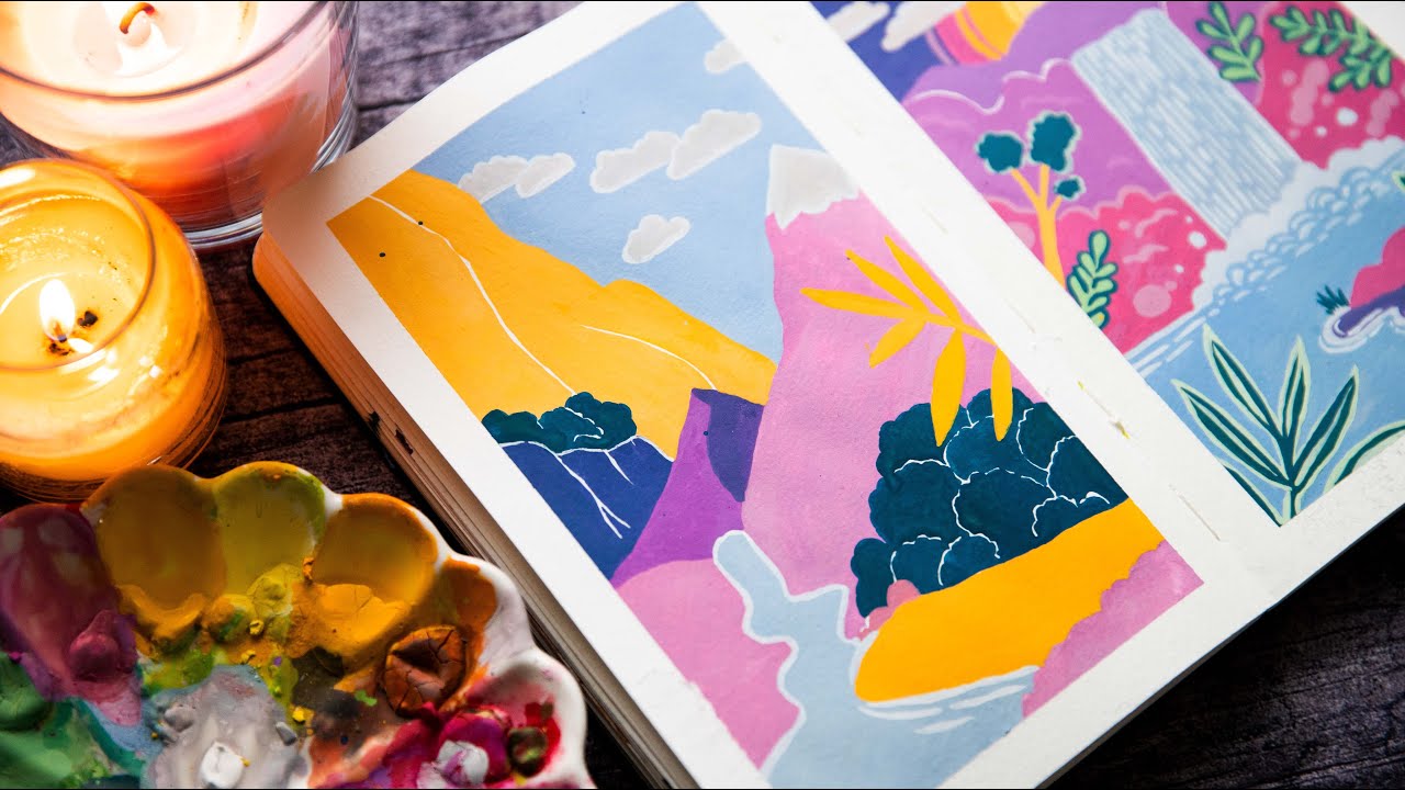 Illustrative Gouache Landscape Painting Tutorial for Beginners