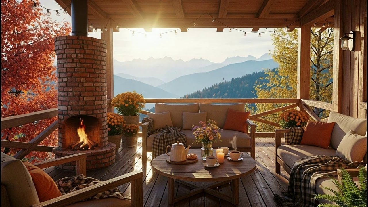 Autumn Coffee Jazz Music ??? Cozy Lakeside Porch Ambience for Study, Work & Relaxation|