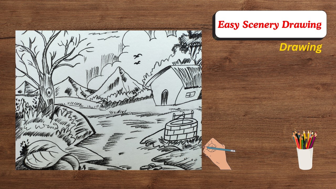 Easy Scenery Drawing | Village Scenery Drawing With  Different Patterns