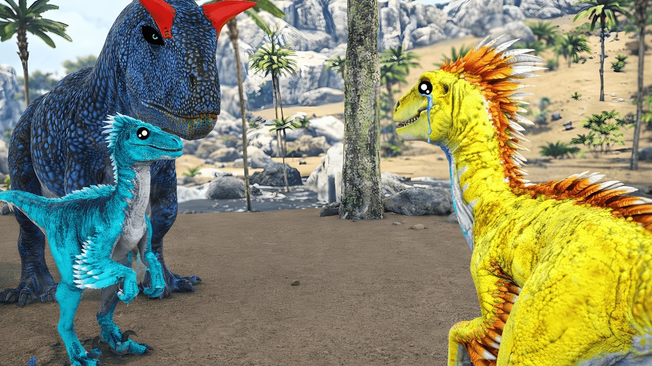 O PEQUENO RAPTOR FOI TRAÍDO PELA SUA ESPOSA COM O GRANDE CARNOTAURO - ARK SURVIVAL EVOLVED