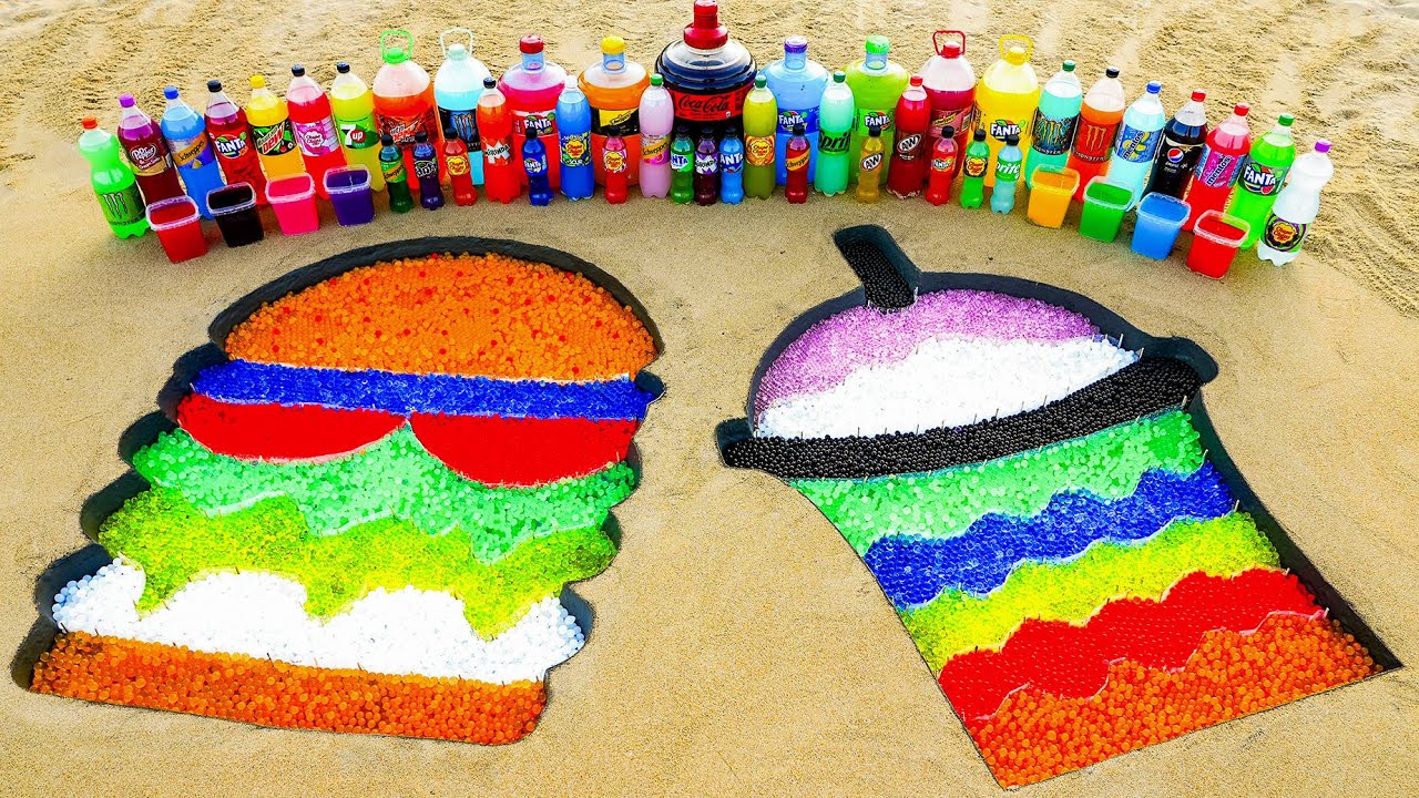 How to make Rainbow Hamburger and Milk Tea with Orbeez, Giant Coca Cola, Fanta, Schweppes vs Mentos