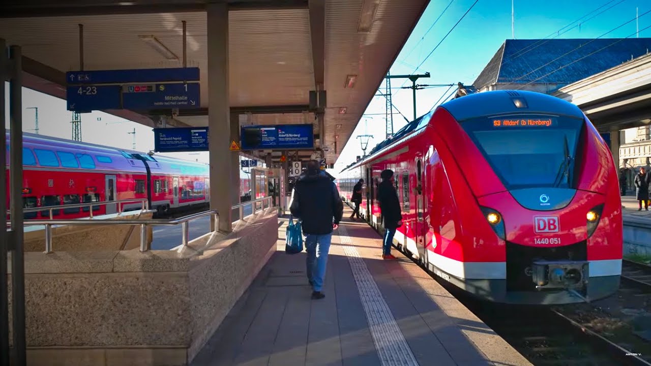 Germany, Nürnberg, S-bahn train ride from Hauptbahnhof to Dürrenhof