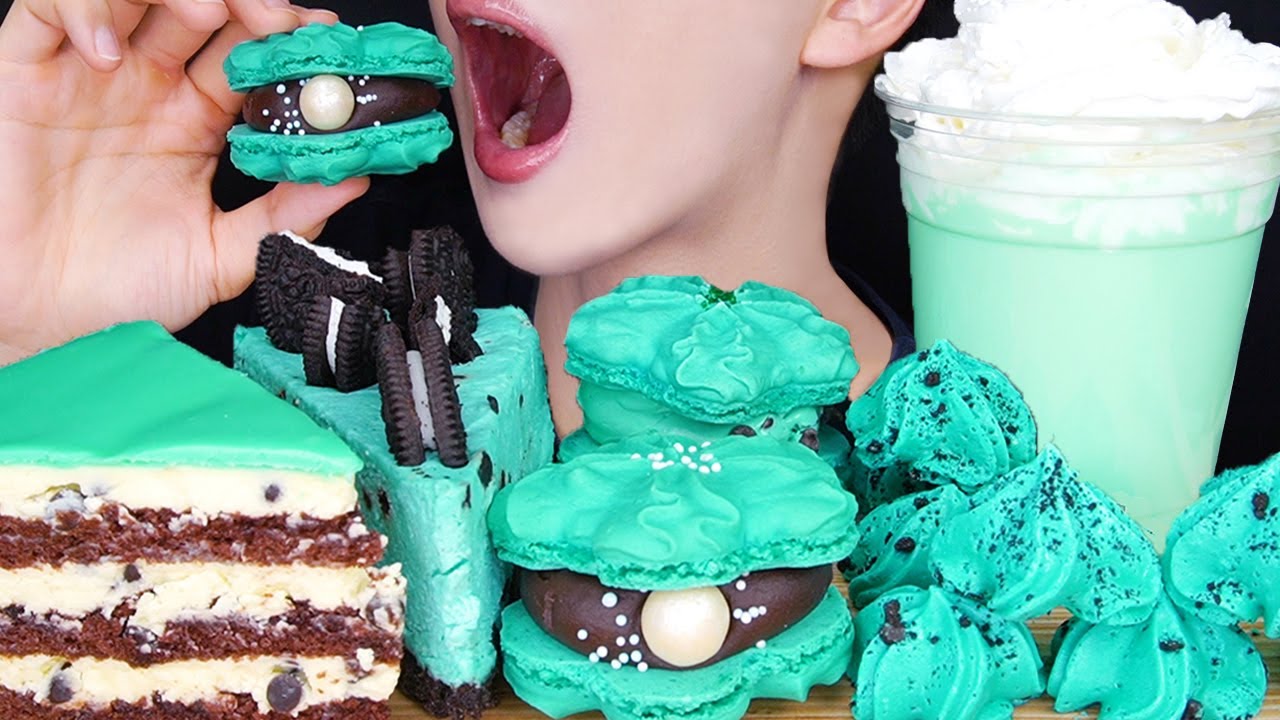 ASMR MINT CHOCOLATE OREO CAKE DESSERT 민트초콜릿 오레오 케이크 먹방 ミントチョコレート KUE COKLAT NO TALKING EATING SOUNDS