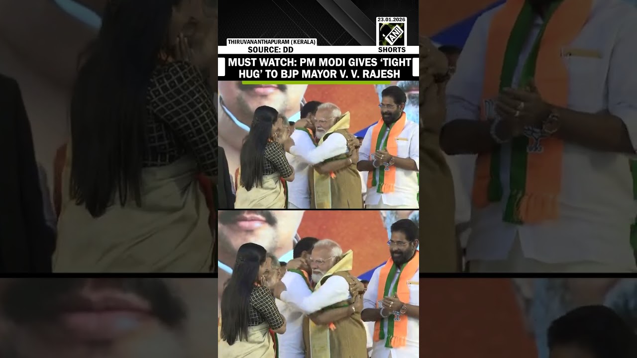 Premier Modi składa &bdquo;mocny uścisk&rdquo; burmistrzowi BJP V. V. Rajeshowi po historycznym zwycięstwie p...