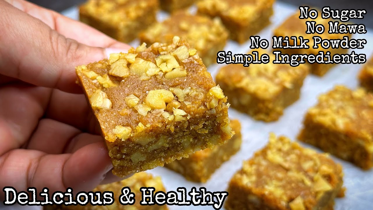 Delicious Walnut Barfi Recipe : No Sugar, No Mawa, No Milk Powder Quick Festival Dessert !