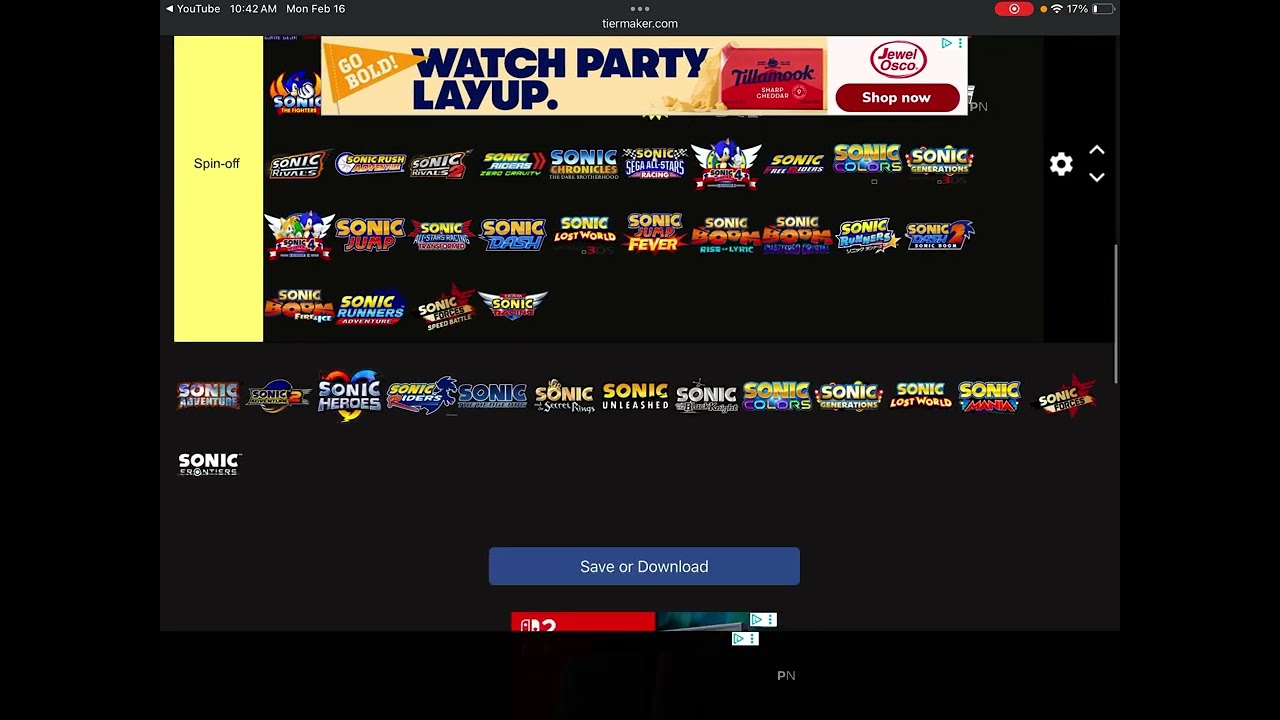 Sonic Games Ranking