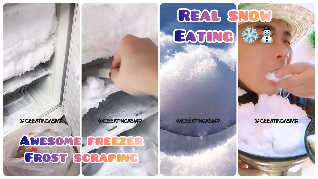 [ASMR] AWESOME FREEZER FROST SCRAPING & REAL SNOW ⛄️ EATING & ICE BOTTLE & POWDERY SOFT ICE 🤍🤤