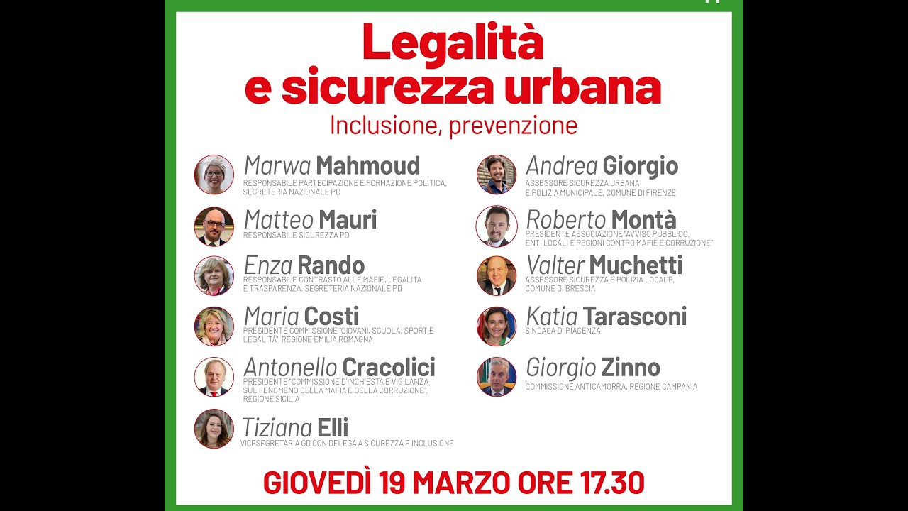 Formazione politica PD: Legalit&agrave; e sicurezza urbana