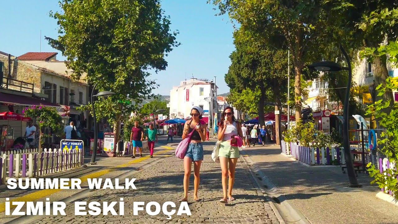 Izmir Walking Tour: Eski Foça Seaside Renovation & Town Center | Turkey Travel 2022 | 4K UHD 60fps