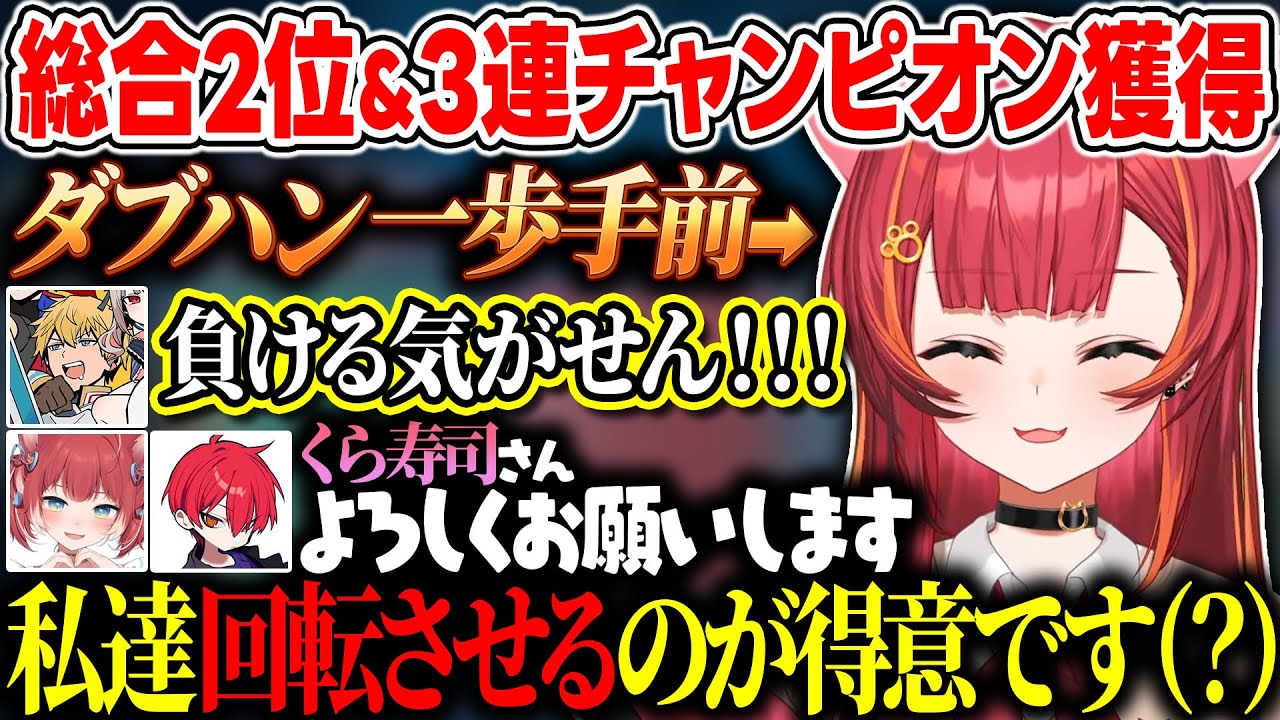 【V最スクリム3日目まとめ】ありったけの力で3連チャンピオンを獲得した後も、しっかりくら寿司に媚びることは忘れないチームCR寿司【ぶいすぽっ！/猫汰つな/エクス・アルビオ/赤見かるび/Cpt】