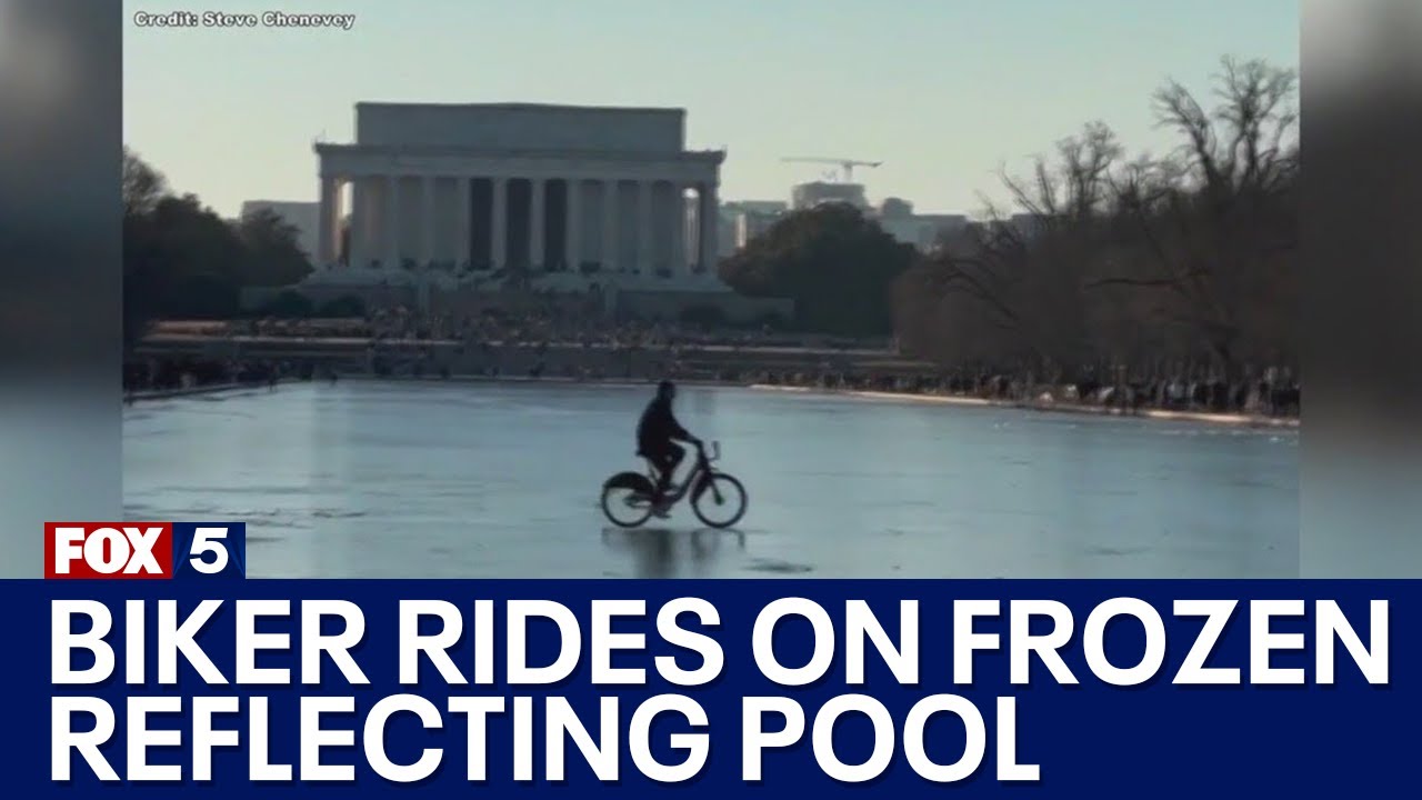 Biker rides on Reflecting Pool in DC, falls through ice | FOX 5 DC