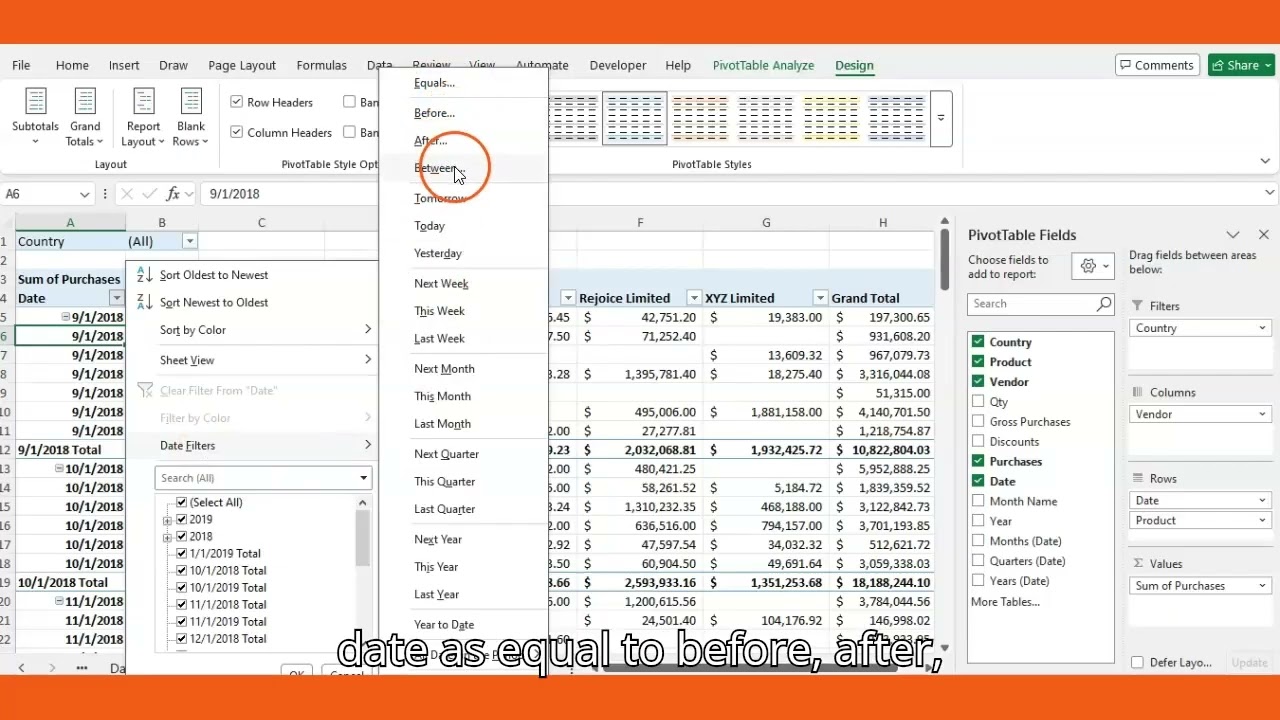 Filtering data in Pivot Table