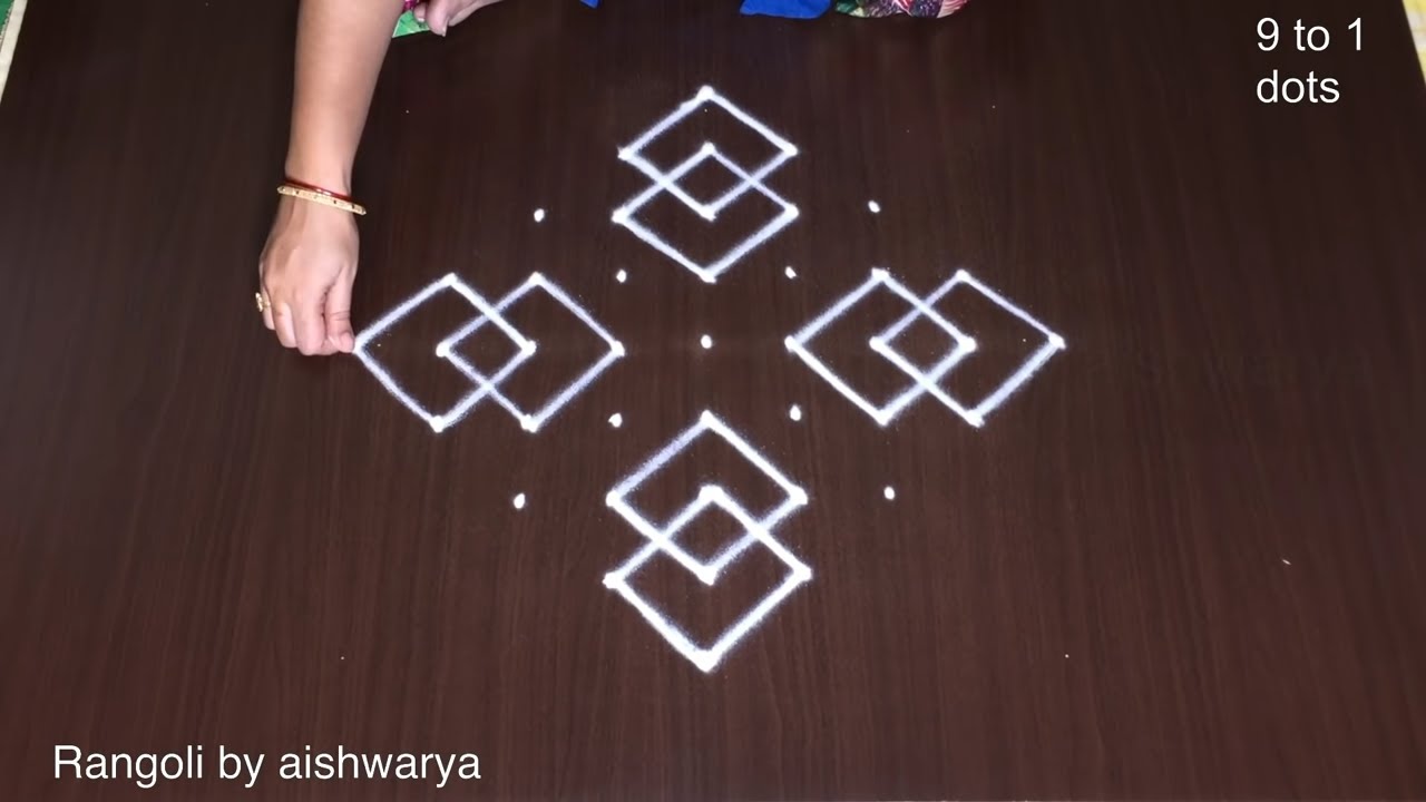 Easy Padi Kolam Design With 9 1 Dots | Beautiful Rangoli Simple Chinna Muggulu