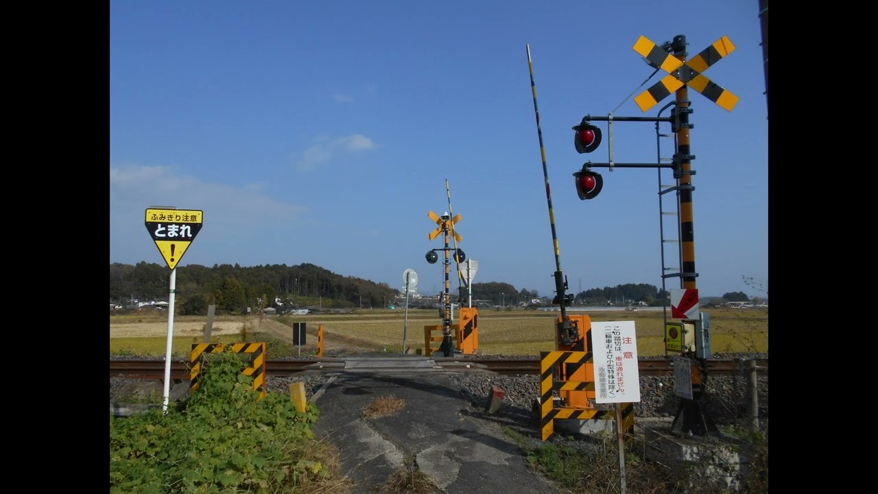 JR水郡線の色々な全方位警報灯のある踏切
