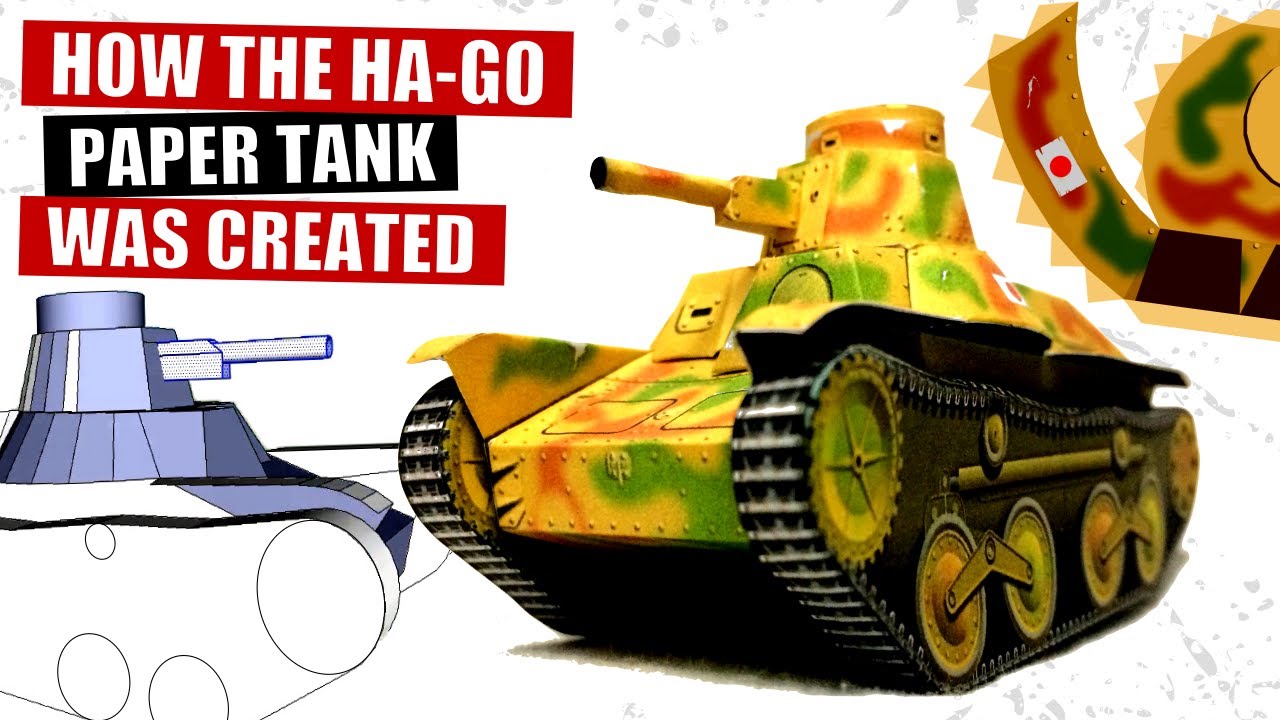 How the template of the paper tank Type 95 Ha Go World War II was created, vector graphics and 3D
