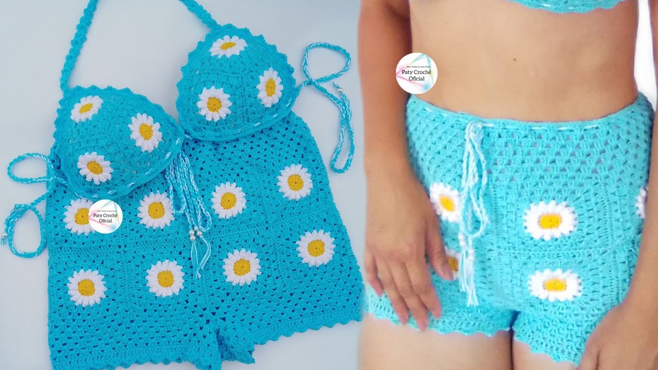 Short de Crochê Margaridas |Com Paty Crochê Oficial